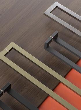 加厚不锈钢玻璃门拉手方管有框对装推拉办公室钢化实木门把手黑色