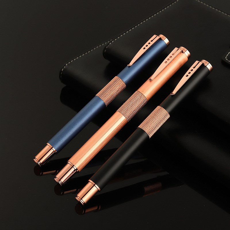 铜杆刻花工艺金属宝珠笔 蓝色黑色圆珠笔商务办公礼品签字水笔