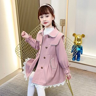 女童风衣外套2024新款时髦洋气儿童大衣韩版女孩春秋款英伦风上衣