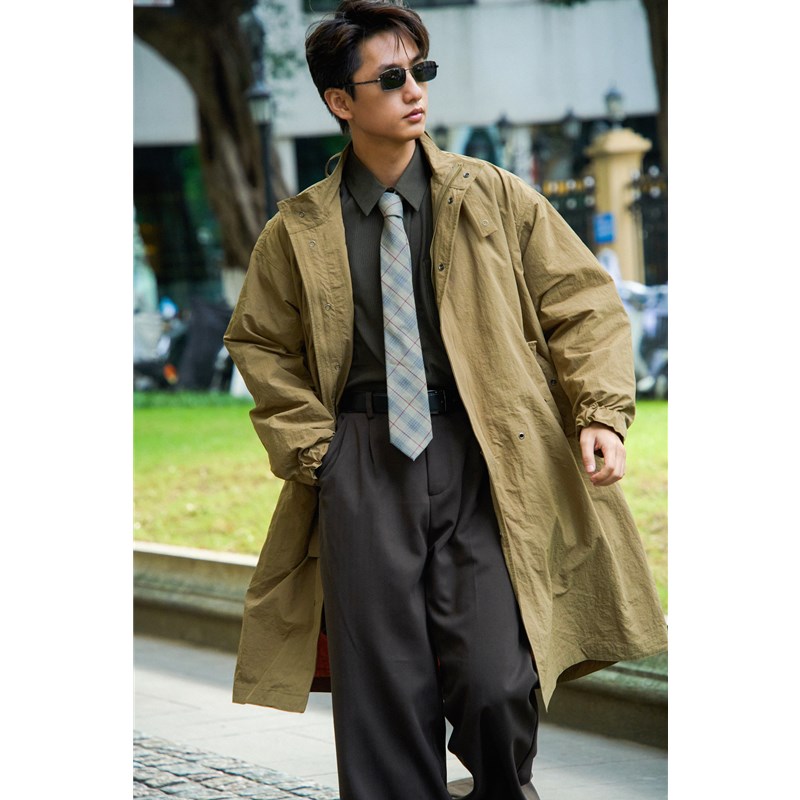 何记港风/复古工装二合一内里夹棉加厚 可拆卸中长款风衣外套男女