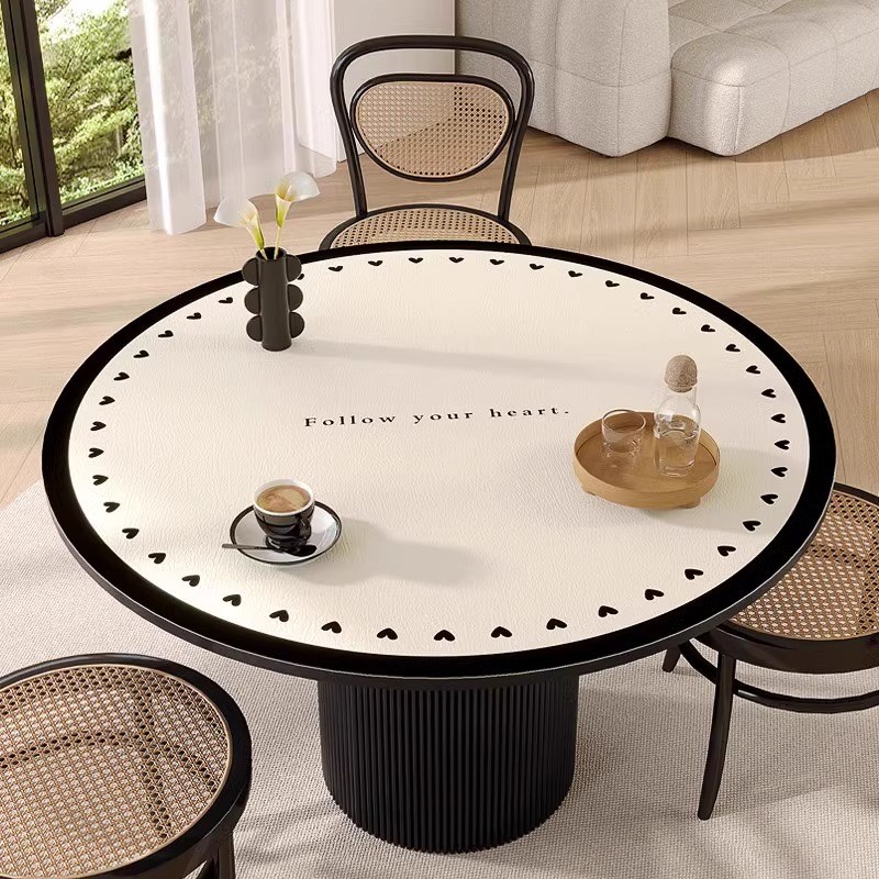 圆桌桌布b复古奶油风防水防油免洗高级感圆桌垫隔热防烫台布桌面