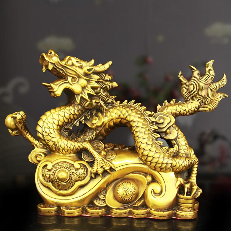 黄铜如意龙摆件招才五爪青龙生肖金龙形工艺礼品摆饰客厅装饰办公