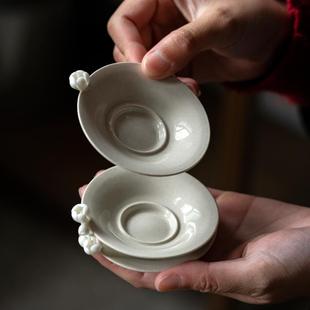 草木灰手工捏花杯垫陶瓷茶垫茶托茶杯杯托家用功夫茶具隔热垫套杯