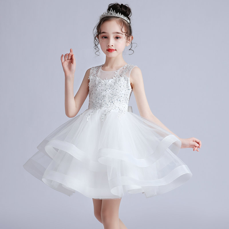 儿童白色婚纱裙小女孩蓬蓬裙连衣裙夏季公主背心裙子女童演出礼服