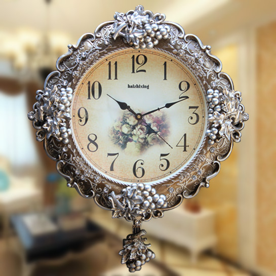 欧式钟表创意挂钟摇摆复古挂表静音客厅石英钟时尚卧室时钟家用