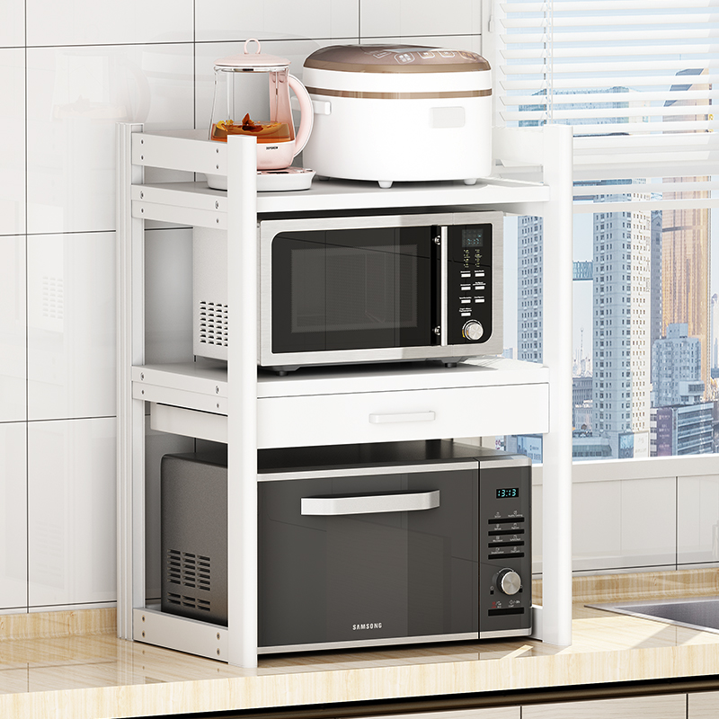 厨房置物架微波炉架子带抽屉桌面2层支架多功能烤箱一体收纳台面