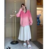 孕妇气质V领渐变撞不规则 设计感针织衫 搭配毛呢百褶裙显瘦A字裙