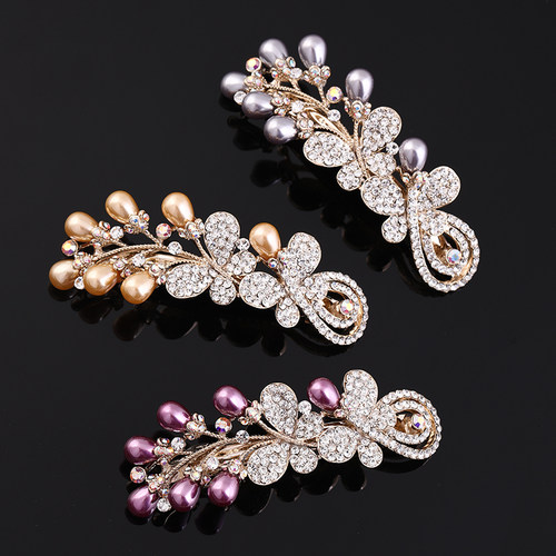 发卡成年女盘发头饰优雅妈妈发夹一字夹水钻弹簧夹马尾夹横夹卡子