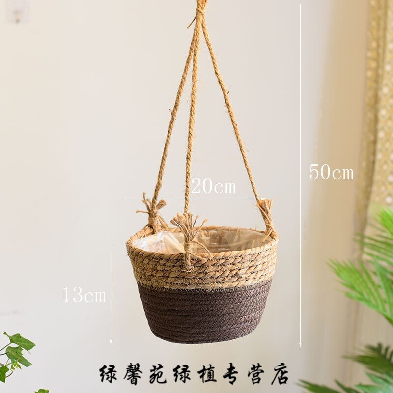 吊篮草编花盆吊兰悬挂挂盆藤编花篮垂吊挂墙编织挂式壁挂盆景盆