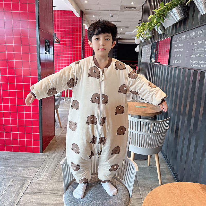 儿童冬季保暖加厚睡袋恒温男女童防踢被睡袍宝宝夹棉连体睡衣冬天