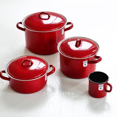奥地利制造RIESS手工搪瓷中国红汤锅 正红欧式双耳锅加厚底炖锅
