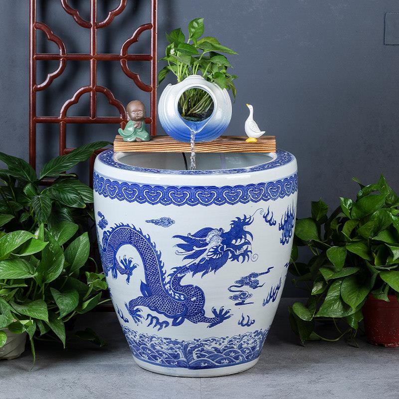 景德镇青花龙纹陶瓷古法养金鱼缸水缸荷花缸造景流水庭院加高大缸