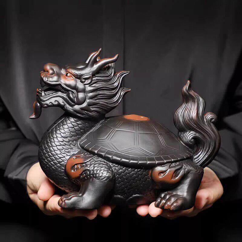 紫砂原矿泥料手工可养龙龟茶宠摆件家用招财进宝精品茶道创意配件