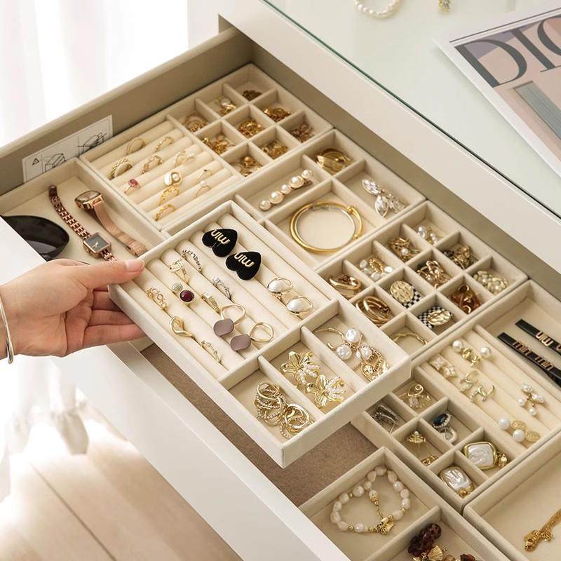 日本品质首饰收纳盒托盘抽屉式内置饰品分隔梳妆台耳环戒指项链板