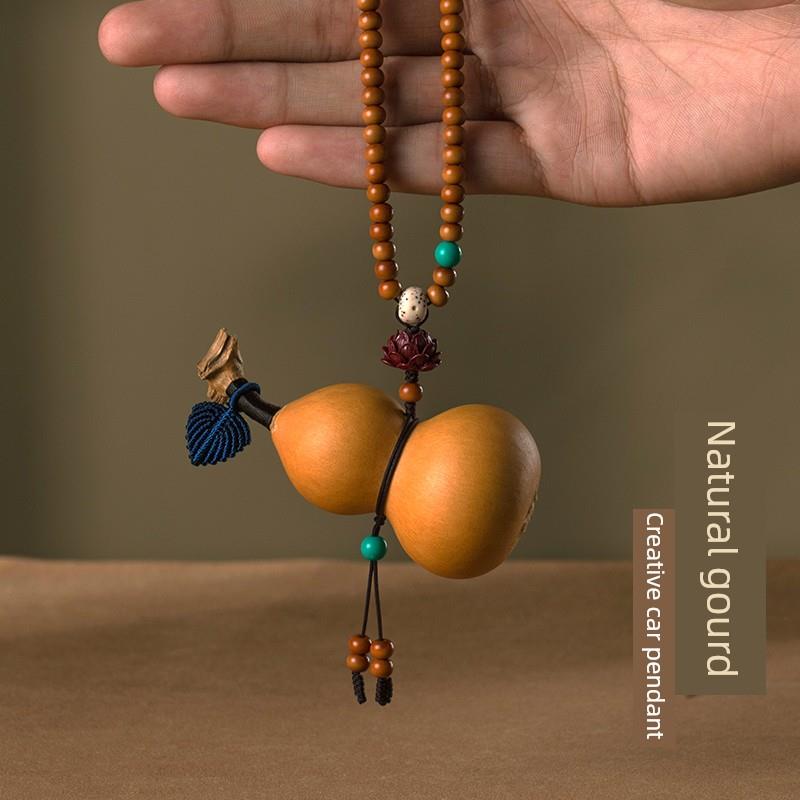 天然葫芦汽车挂件可调全珠炼橄榄核心朱砂莲花覆古创意后视镜挂件
