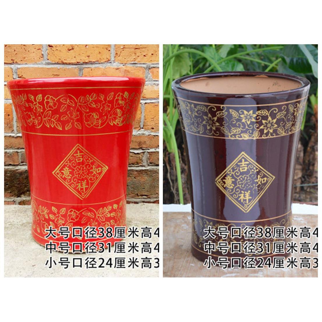 中国红古铜印花吉祥如意散尾葵绿萝客厅发财树特大号高筒陶瓷花盆