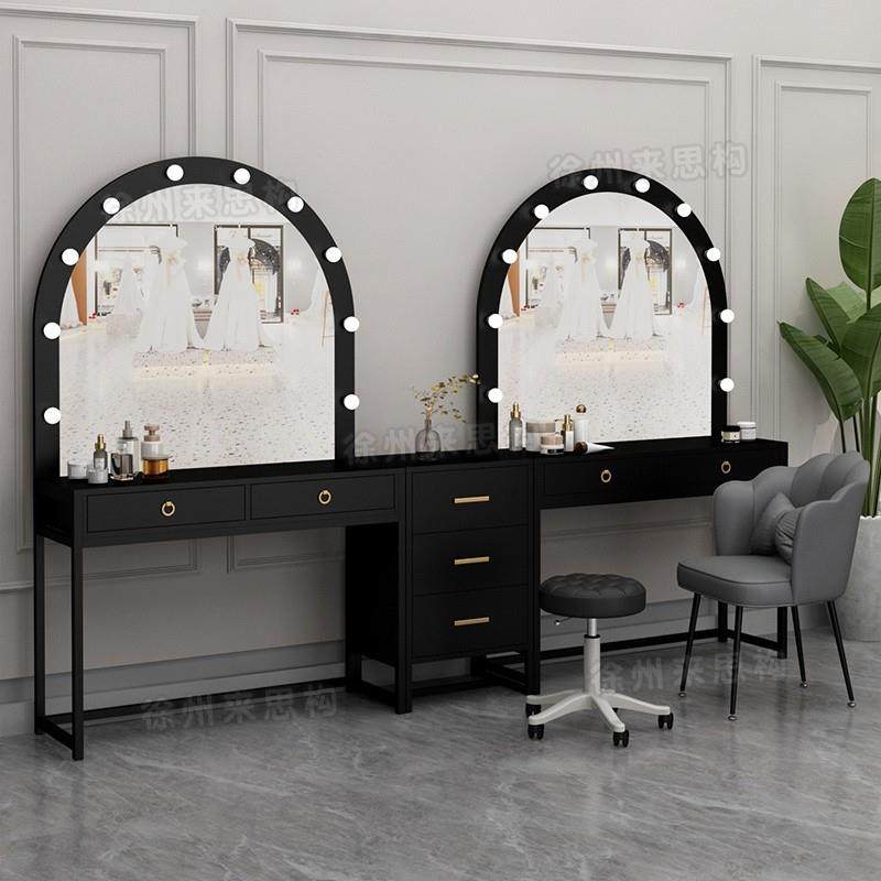 影楼化妆台化妆师专用带灯镜子一体婚纱店学校化妆桌美容院梳妆台