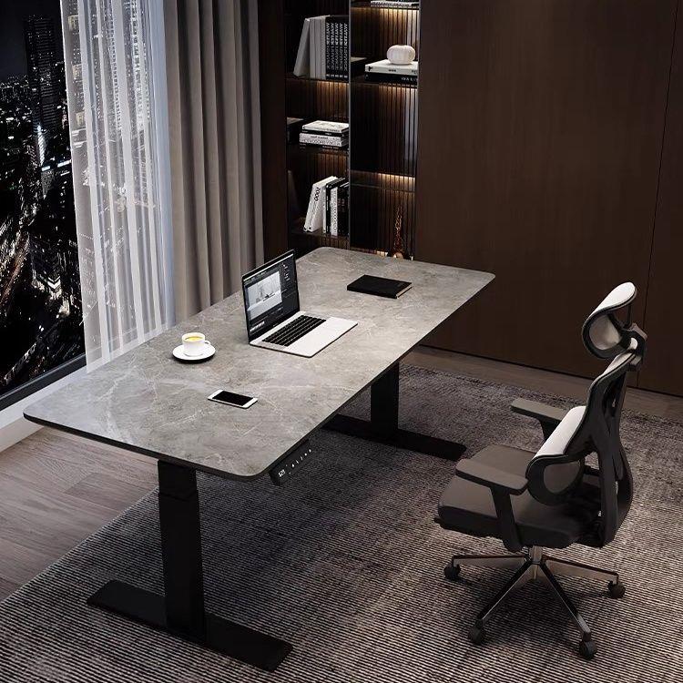 岩板电动升降实木电脑桌家用桌子简约现代学习办公桌智能书桌轻奢