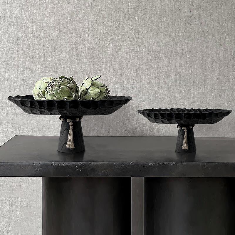 久伴侘寂复古托盘果盘浮雕高足盘客厅餐厅桌面高级装饰摆件茶几盘