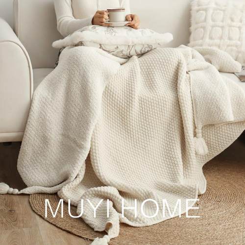 复古大吊穗夹绒毯子卧室床尾毯客厅沙发毯加厚毛毯办公室午睡盖毯