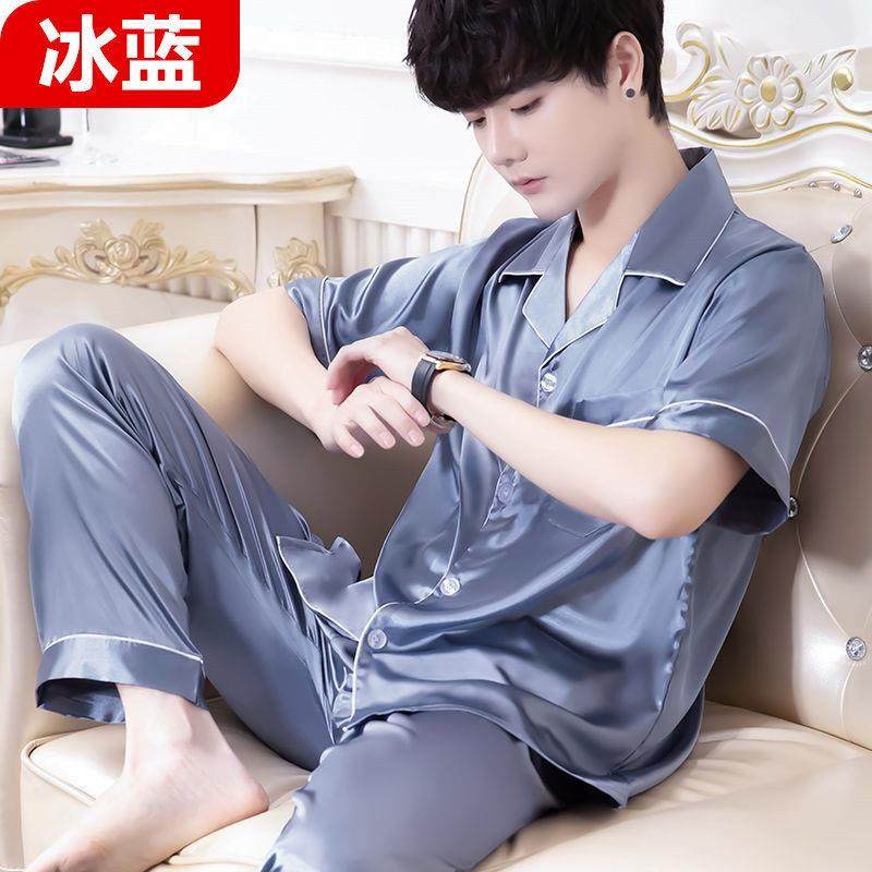 男士睡衣夏季短袖长裤薄款丝绸韩版加大码休闲短裤套装冰丝家居服,女士内衣/男士内衣/家居服,睡衣/家居服套装,淘宝优惠券,粉丝福利购,淘宝优惠卷
