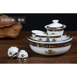 泡茶器车载户外小礼品 潮汕工夫茶具乌边红边家用圆形茶具便携套装
