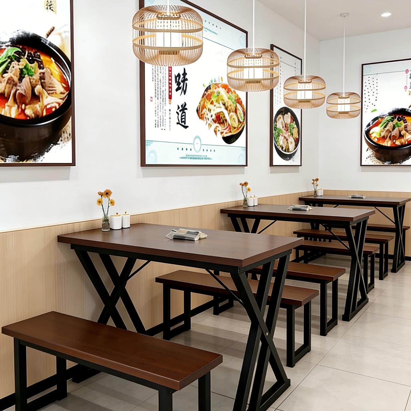 桌子餐饮商用长方形快餐店饭桌小吃店面馆饭店餐饮商用餐桌椅组合