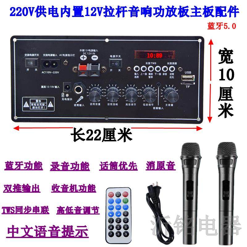 广场舞音响功放主板12V锂电池户外电瓶拉杆智能蓝牙大功率扩音板