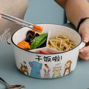 陶瓷分格饭盒微波炉专用带盖密封圆形学生便当盒上班族带饭保鲜盒