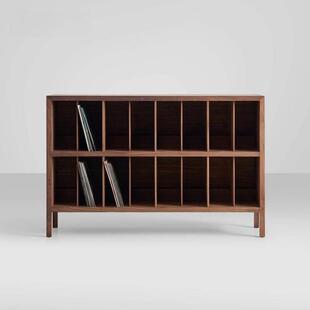 斯堪的纳维亚黑胡桃黑胶唱片柜家居设计师书柜展示柜壁挂式多网格