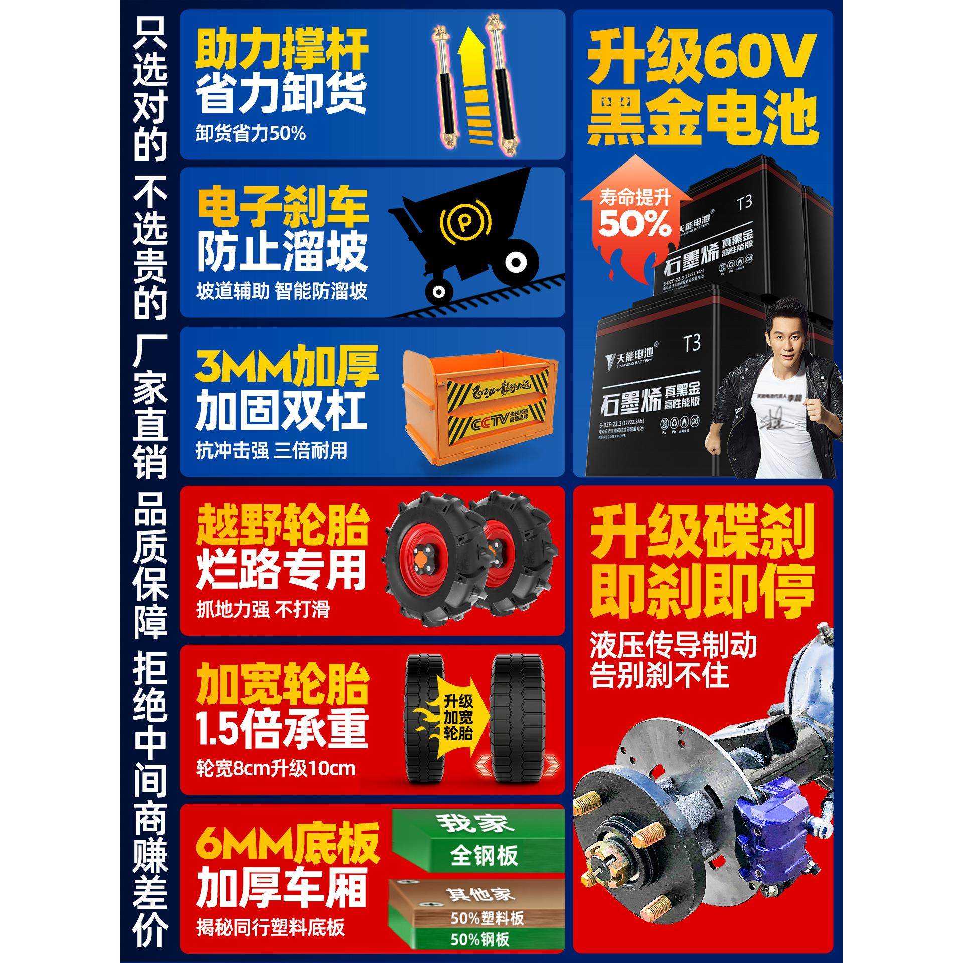 工程电动斗车手推三轮灰斗车建筑工地骑兵翻斗小型搬运拉粪拉砖沙