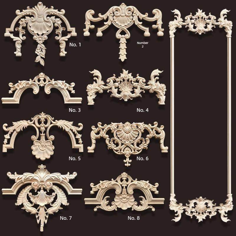 东阳木雕欧式背景墙入口装饰实木贴花浮雕壁板角花婚礼装饰品线材