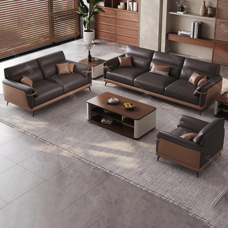 办公室沙发茶几组合简约现代商务会客洽谈接待室休息区真皮三人位