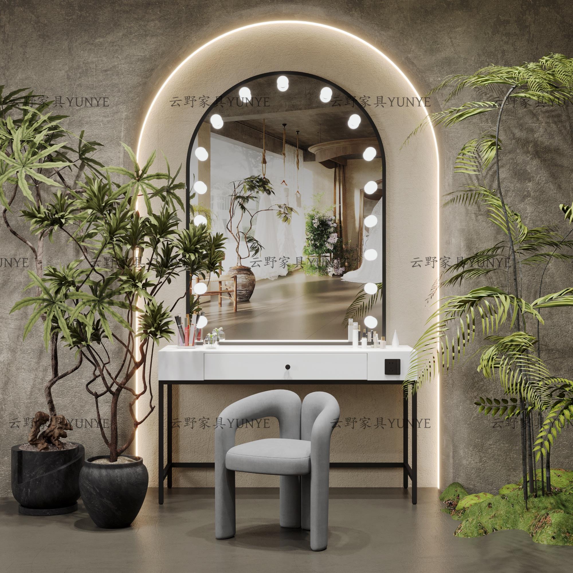 覆古礼服馆婚纱店专业化妆台带灯美容院彩妆专用影楼工作室梳妆台