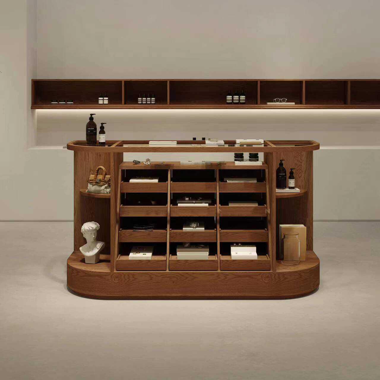 复古多层多格圆弧中岛柜服装店中岛台饰品店展示边柜网红拍照展台