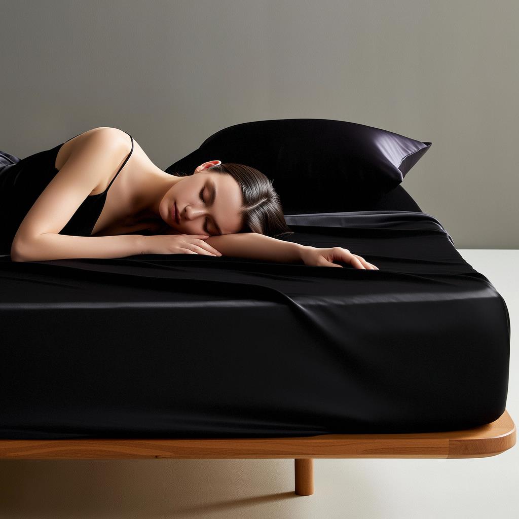 黑色水洗真丝床笠单件男士高端单人冰丝凉感天丝丝绸床单套罩夏季