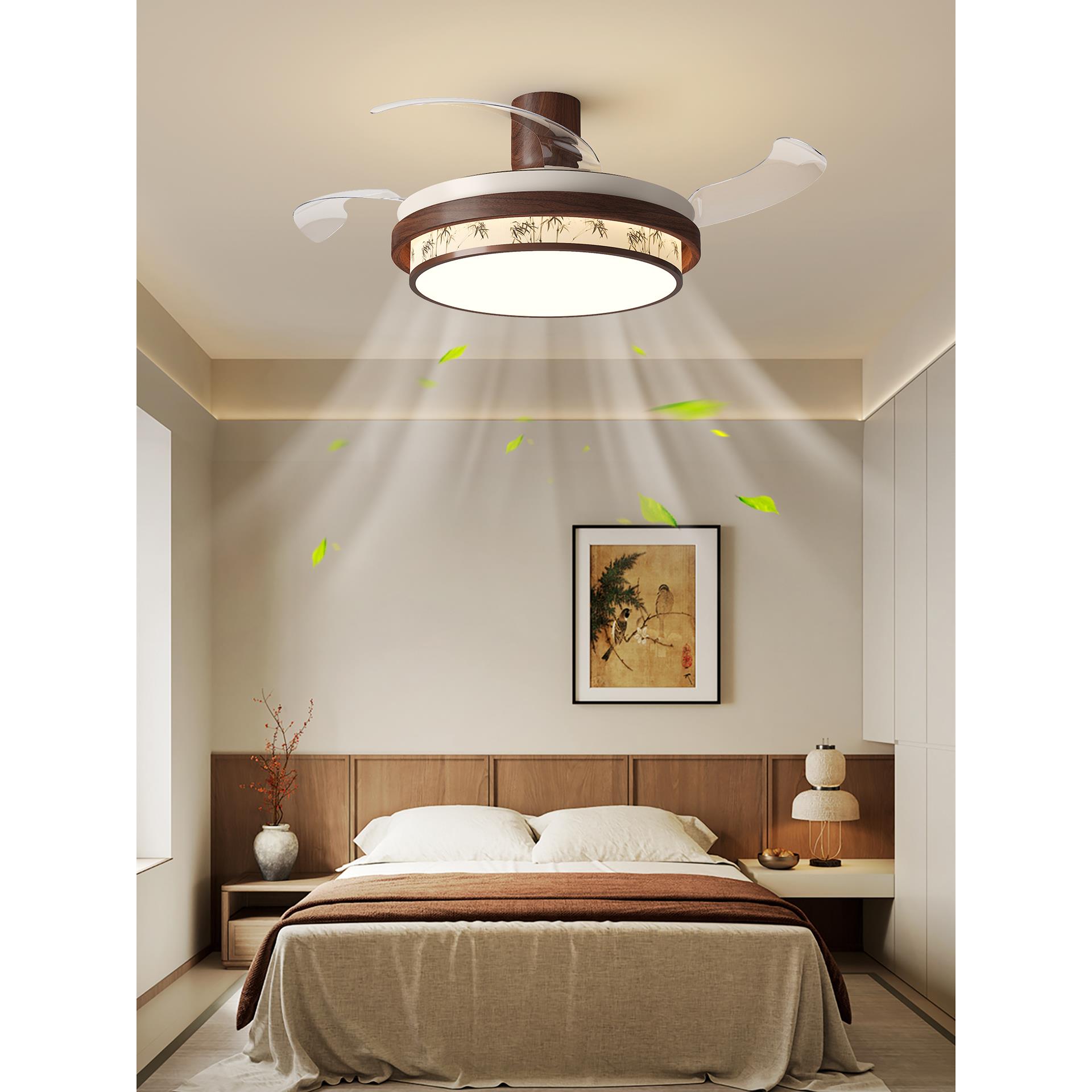 宋代美学隐形风扇灯新中式创意圆形客厅卧室书房餐厅护眼吸顶灯