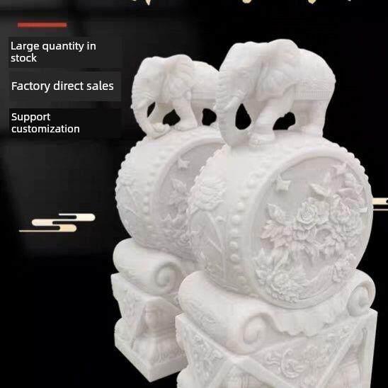 石雕门墩鼓石对白色大理石门墩石鼓家蓝石庭院门装饰品