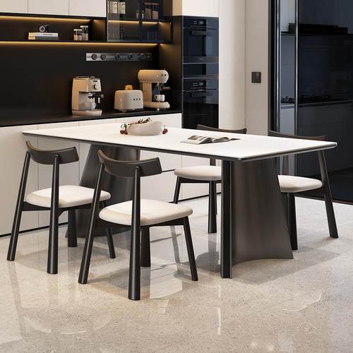 2025年新款意式极简轻奢小户型长方形家用岩板餐桌椅组合吃饭桌子