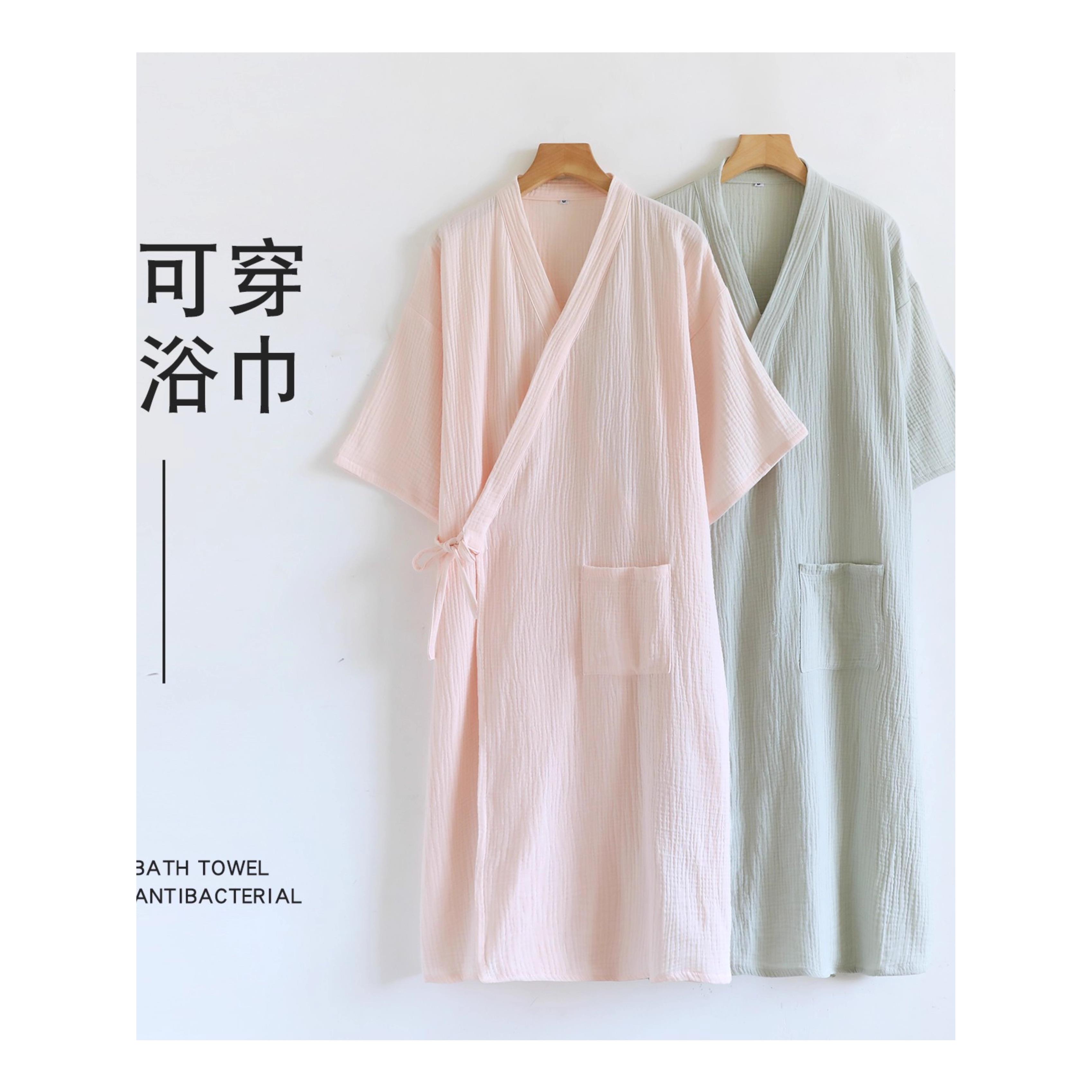 100%纯棉纱布睡袍女双层全棉浴袍2025新款夏薄款中式长袍和服睡衣
