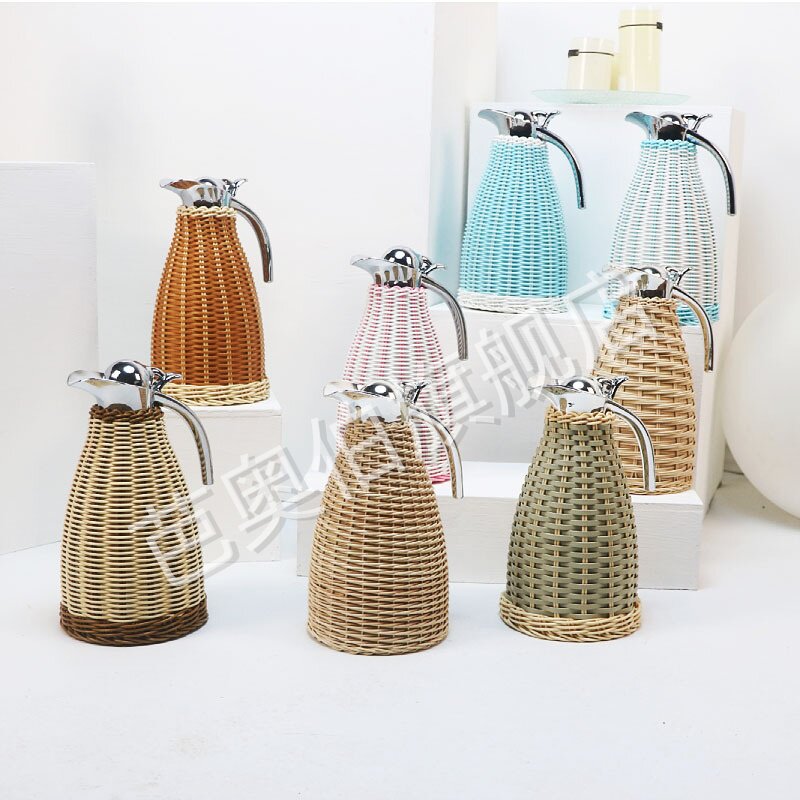 藤编304不锈钢真空保温s壶暖水瓶手工编织欧式咖啡壶热水瓶家用2L