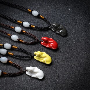 戴脖子项链12h生肖挂件陶瓷老鼠牛虎兔龙蛇马羊猴鸡狗猪白色小吊