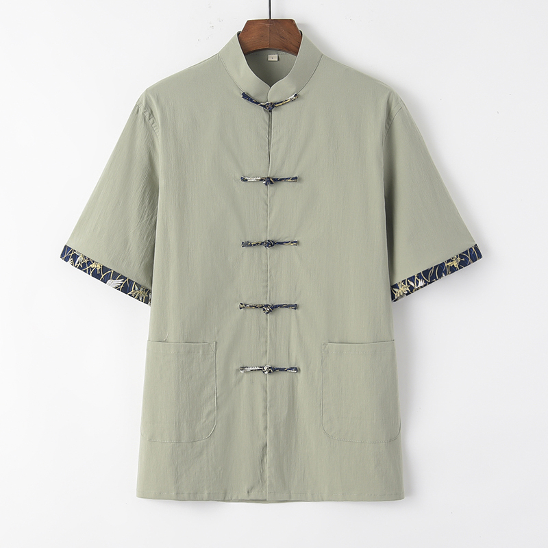 夏季唐装男短袖2022新款古x风男装中式衬衫中国风薄款半袖盘扣上