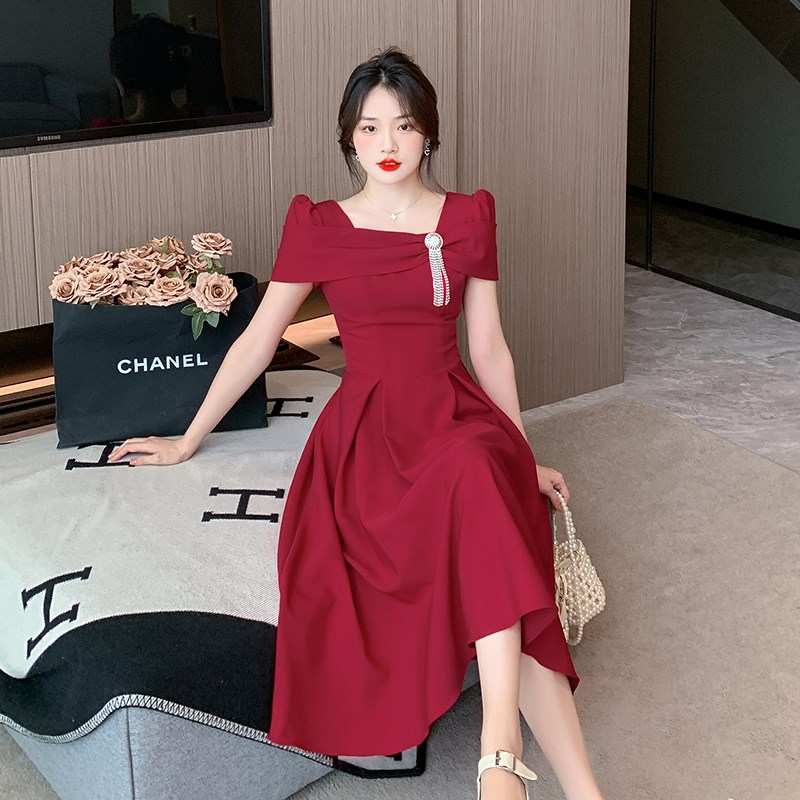 酒红色小个子结婚敬酒服新娘订婚裙E法式日常晚礼服平时可穿女夏