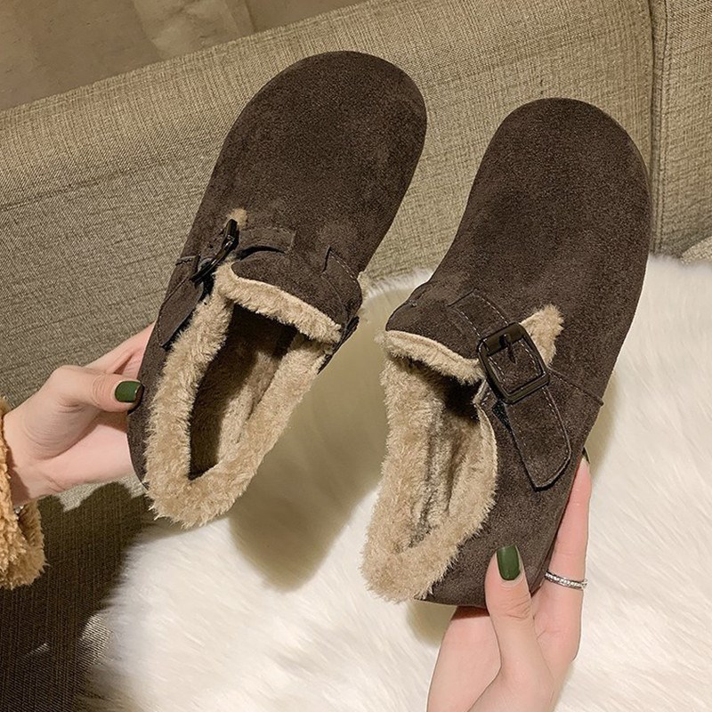 新款时尚短筒雪地靴女加绒短靴子冬季H防滑一脚蹬丑萌低帮保暖棉