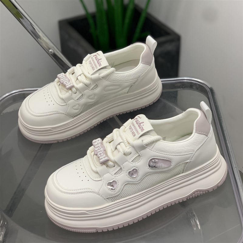 真皮网面透气板鞋女2025年夏季新款百搭小白鞋女拼色Y运动休闲鞋