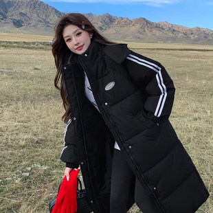黑色长款a羽绒棉服女冬季设计感韩版宽松学院风加厚爆款过膝棉袄