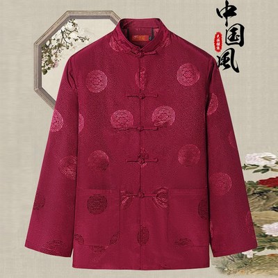 唐装男款a秋冬款棉袄中老年棉服新年装加厚大码爸爸外套老年红本