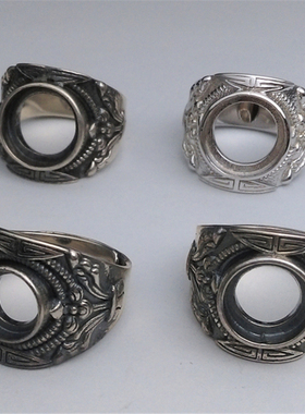 925银复古 藏式 花瓶图 活口(上下) 戒指托空托 正圆8,10,12