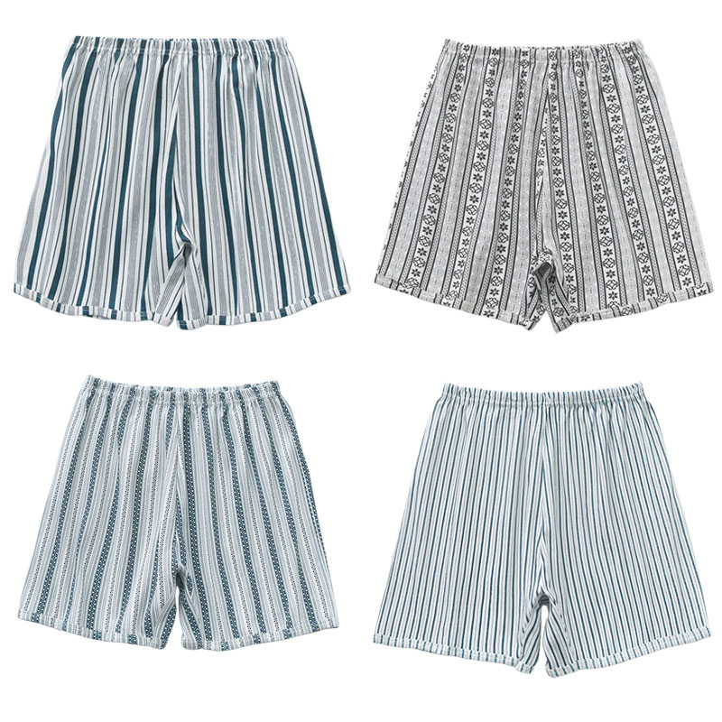 4条中老年男平角裤纯棉条纹大码老人厚内裤短裤高腰阿罗老头裤头